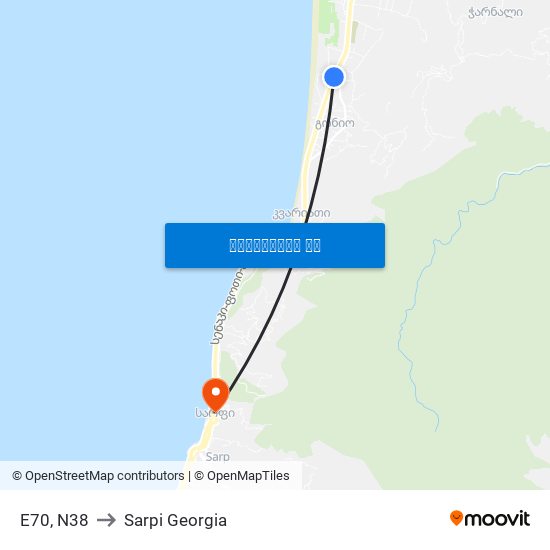 E70, N38 to Sarpi Georgia map