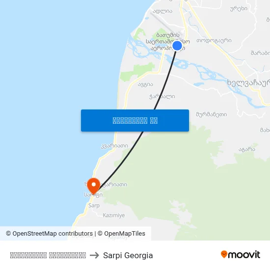 აეროპორტის გზადკეცილი to Sarpi Georgia map