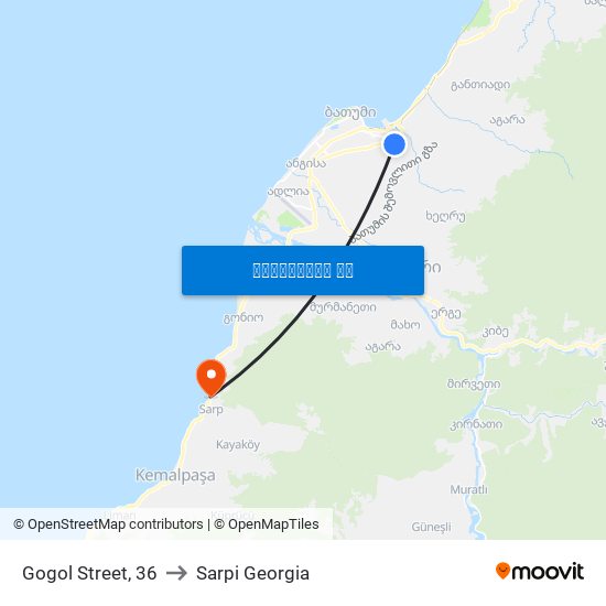 Gogol Street, 36 to Sarpi Georgia map