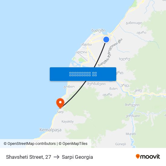 Shavsheti Street, 27 to Sarpi Georgia map
