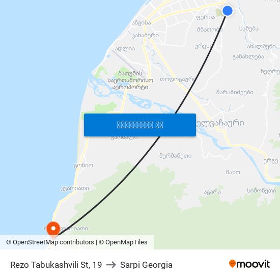 Rezo Tabukashvili St, 19 to Sarpi Georgia map