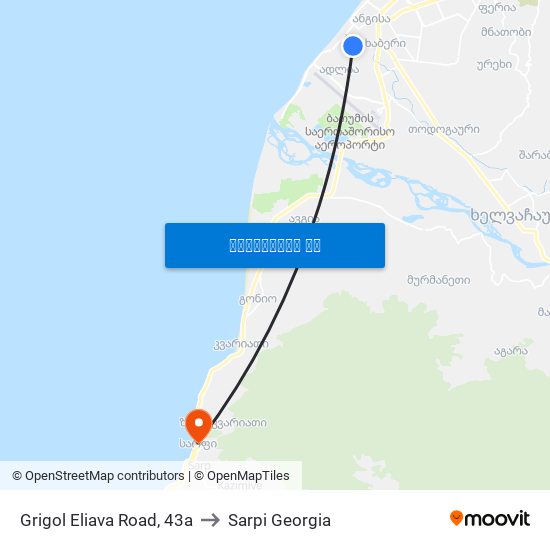 Grigol Eliava Road, 43a to Sarpi Georgia map