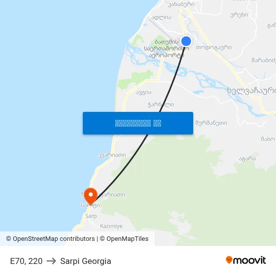 E70, 220 to Sarpi Georgia map