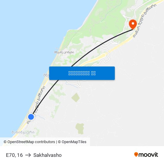E70, 16 to Sakhalvasho map