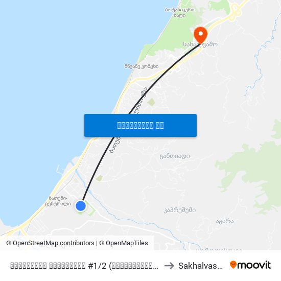 აფხაზების დასახლება #1/2 (მოპირდაპირედ) to Sakhalvasho map