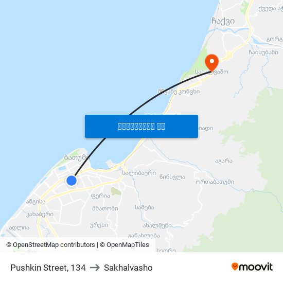 Pushkin Street, 134 to Sakhalvasho map