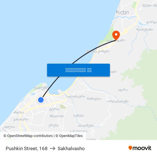 Pushkin Street, 168 to Sakhalvasho map