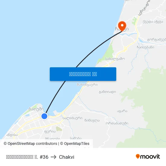 გოგებაშვილის ქ. #36 to Chakvi map