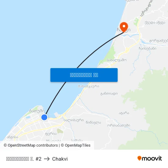 ჭავჭავაძის ქ. #2 to Chakvi map
