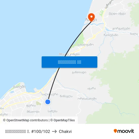 მაიაკოვსკის ქ. #100/102 to Chakvi map