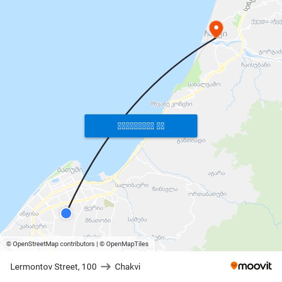 Lermontov Street, 100 to Chakvi map