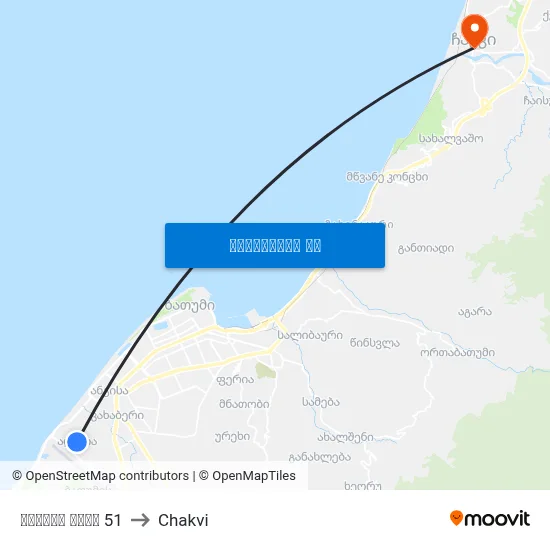 ადლიის ქუჩა 51 to Chakvi map
