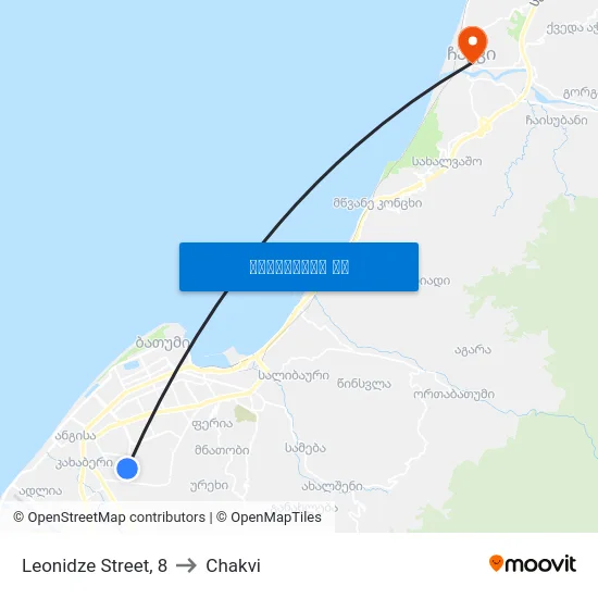 Leonidze Street, 8 to Chakvi map