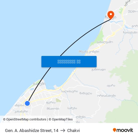 Gen. A. Abashidze Street, 14 to Chakvi map