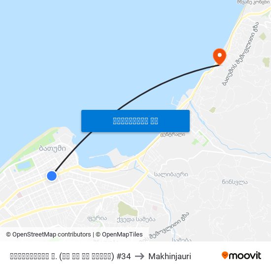 ჭავჭავაძის ქ. (თი ბი სი ბანკი) #34 to Makhinjauri map