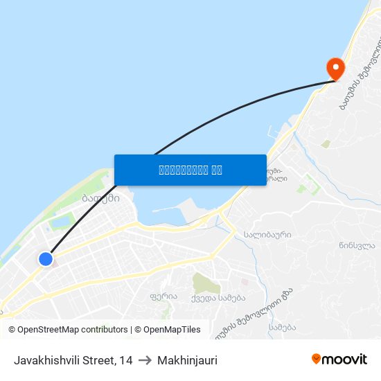 Javakhishvili Street, 14 to Makhinjauri map