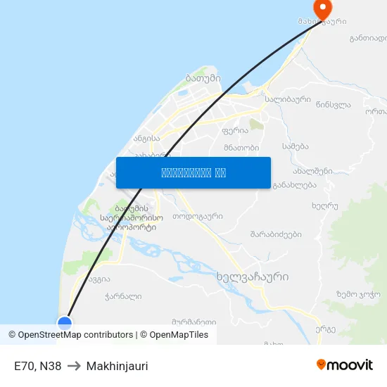 E70, N38 to Makhinjauri map