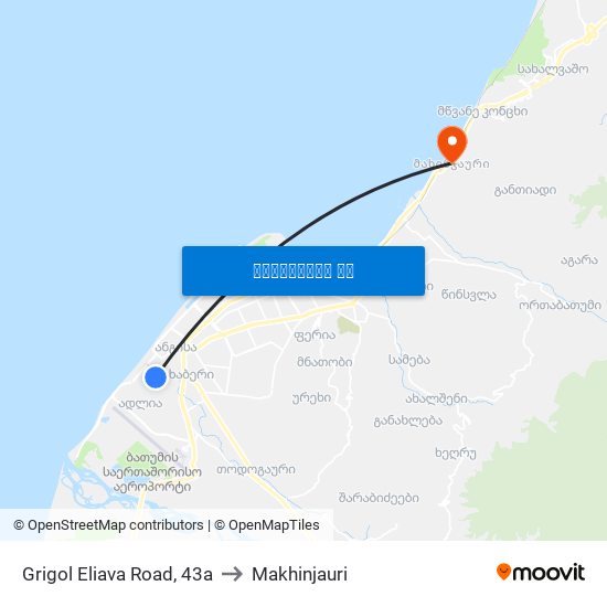 Grigol Eliava Road, 43a to Makhinjauri map