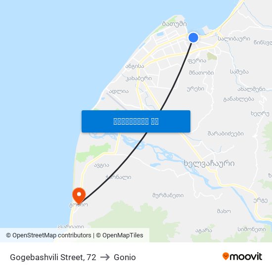 Gogebashvili Street, 72 to Gonio map