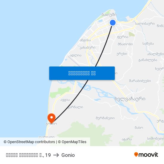 აკაკი წერეთლის ქ., 19 to Gonio map