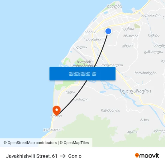 Javakhishvili Street, 61 to Gonio map
