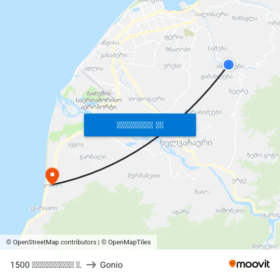 1500 მაიაკოვსკის ქ. to Gonio map
