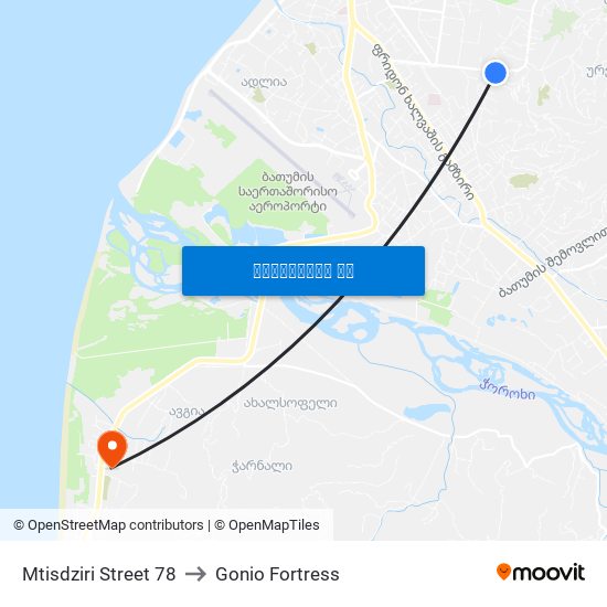 Mtisdziri Street 78 to Gonio Fortress map