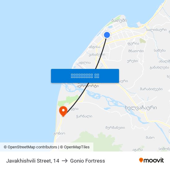 Javakhishvili Street, 14 to Gonio Fortress map