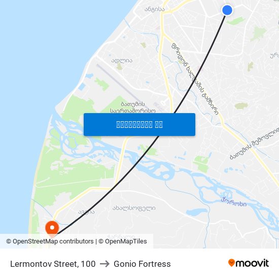 Lermontov Street, 100 to Gonio Fortress map