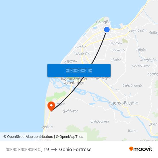 აკაკი წერეთლის ქ., 19 to Gonio Fortress map