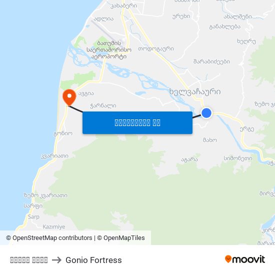 მახოს ხიდი to Gonio Fortress map