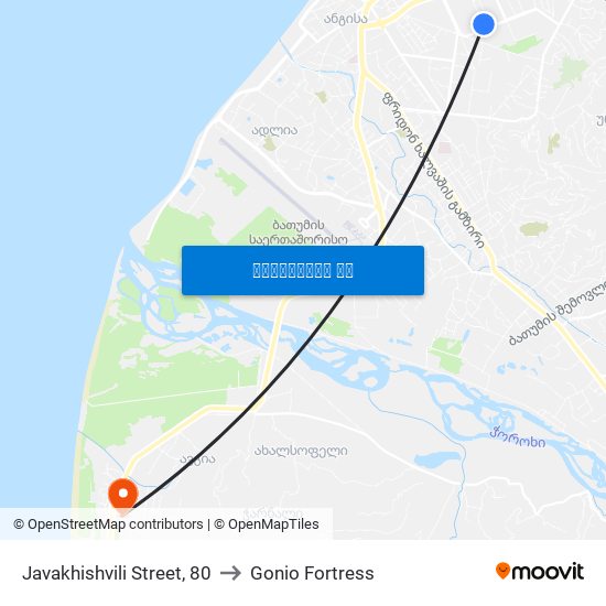 Javakhishvili Street, 80 to Gonio Fortress map