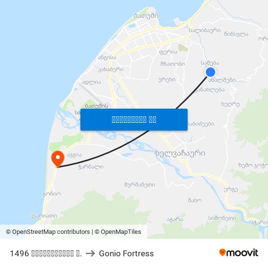 1496 მაიაკოვსკის ქ. to Gonio Fortress map