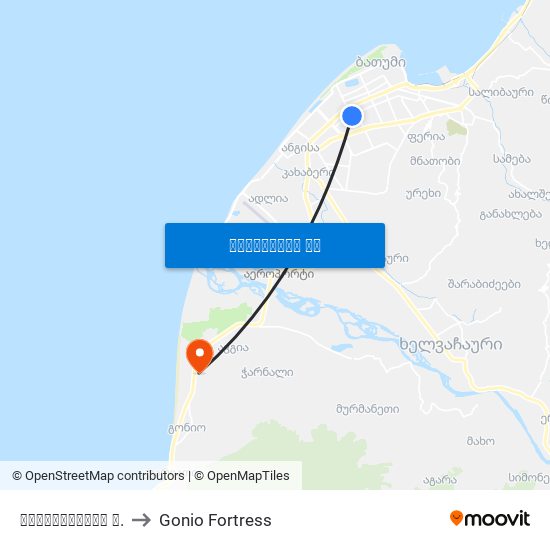 გრიბოედოვის ქ. to Gonio Fortress map
