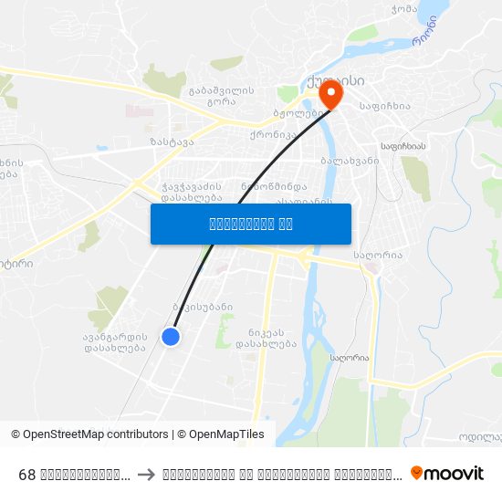 68 თაბუკაშვილის ქ. Tabukashvili St. to სამართლისა და ეკონომიკის უნივერსიტეტი (Universiti Of Law And Economics) map