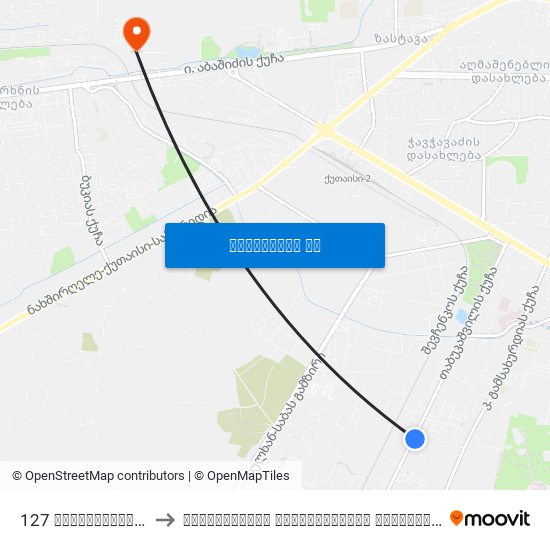 127 თაბუკაშვილის ქ. Tabukashvili St. to საქართველოს სუბტროპიკული უნივერსიტეტი (Georgian Subtropical University) map