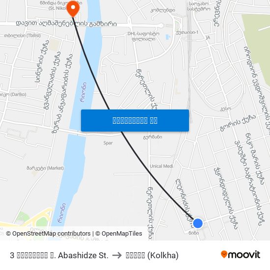 3 აბაშიძის ქ. Abashidze St. to კოლხა (Kolkha) map