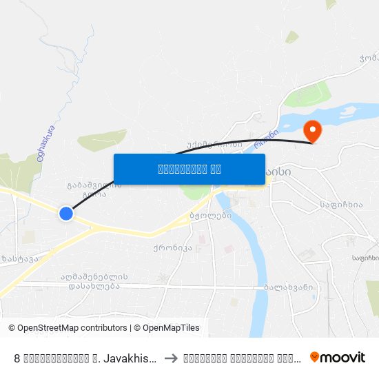 8 ჯავახიშვილის ქ. Javakhishvili St. to ქუთაისის ეროვნული ინსტიტუტი map