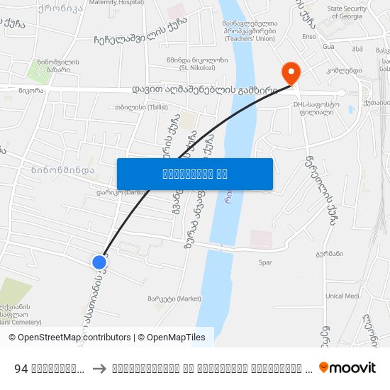 94 ასათიანის ქ. Asatiani St. to ჰუმანიტარული და იურიდიული ინსტიტუტი (Humanitarian And Juridical Institute) map