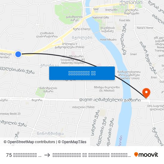 75 რუსთაველის გამზ. Rustaveli Ave. to ჰუმანიტარული და იურიდიული ინსტიტუტი (Humanitarian And Juridical Institute) map