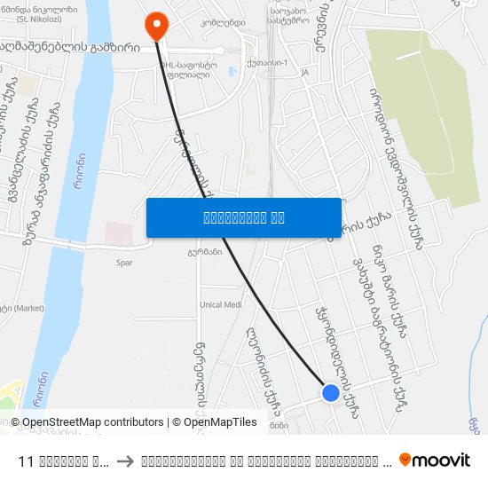 11 აბაშიის ქ. Abashidze St. to ჰუმანიტარული და იურიდიული ინსტიტუტი (Humanitarian And Juridical Institute) map