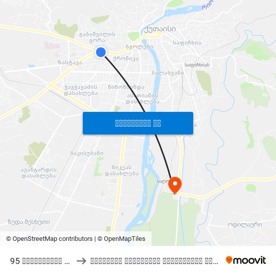 95 რუსთაველის გამზ. Rustaveli Ave. to წერეთლის სახელობის სახელმწიფო უნივერსიტეტი (Tsereteli State University) map