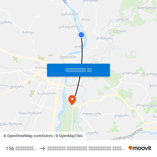 156 ასათიანის ქ. Asatiani St. to წერეთლის სახელობის სახელმწიფო უნივერსიტეტი (Tsereteli State University) map