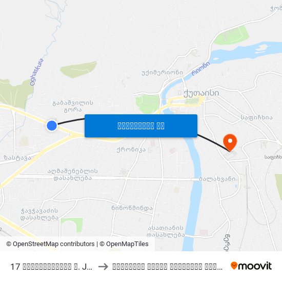17 ჯავახიშვილის ქ. Javakhishvili St. to ქუთაისის აკაკი წერეთლის სახელმწიფო უნივერსიტეტ map