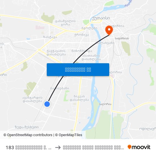 183 თაბუკაშვილის ქ. Tabukashvili St. to ქუთაისის აკაკი წერეთლის სახელმწიფო უნივერსიტეტ map