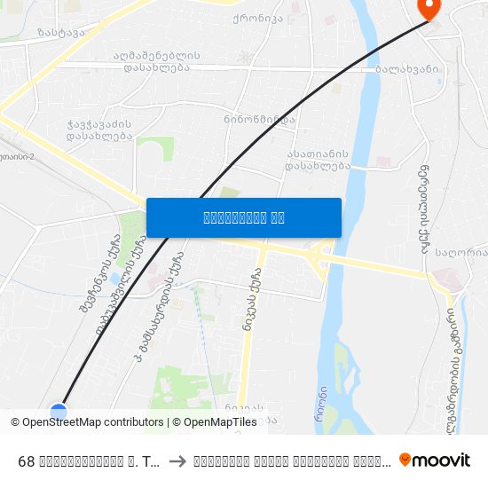 68 თაბუკაშვილის ქ. Tabukashvili St. to ქუთაისის აკაკი წერეთლის სახელმწიფო უნივერსიტეტ map