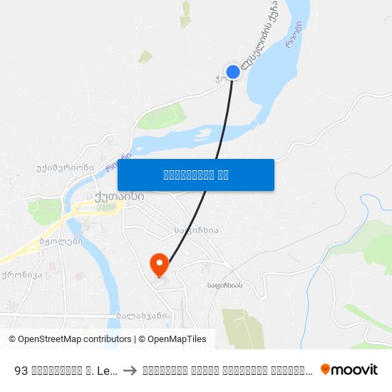 93 ლესელიძის ქ. Leselidze St. to ქუთაისის აკაკი წერეთლის სახელმწიფო უნივერსიტეტ map