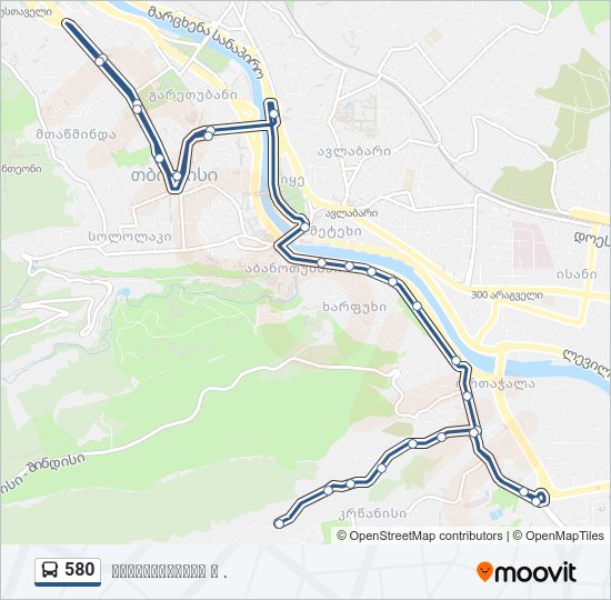 580 ავტობუსი ხაზის რუკა