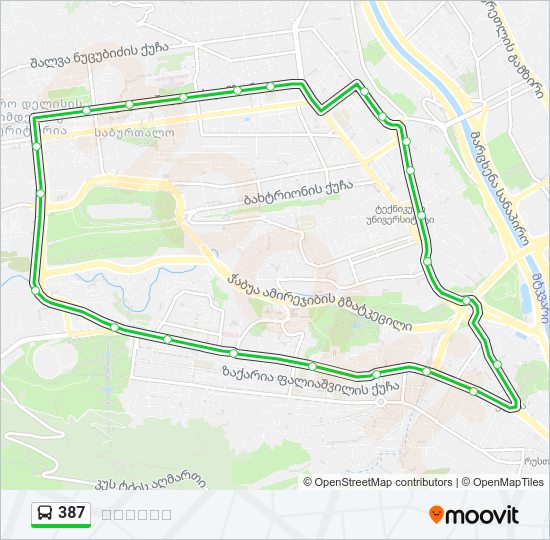 387 ავტობუსი ხაზის რუკა