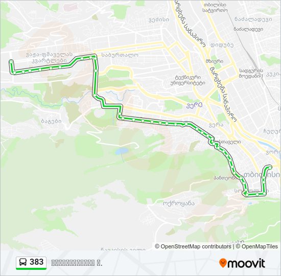 383 ავტობუსი ხაზის რუკა